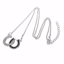 Lucky Black & White Double Horseshoes Pendant Necklace