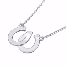Lucky Black & White Double Horseshoes Pendant Necklace