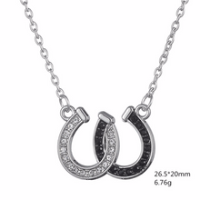 Lucky Black & White Double Horseshoes Pendant Necklace