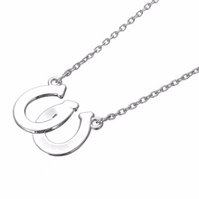 Lucky Black & White Double Horseshoes Pendant Necklace