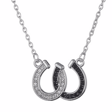 Lucky Black & White Double Horseshoes Pendant Necklace